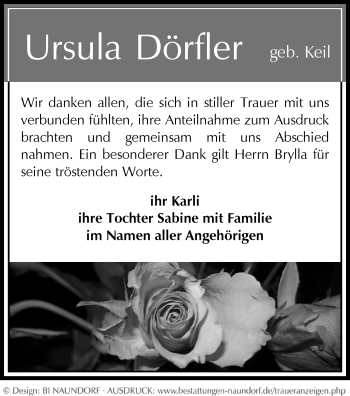 Todesanzeige von Ursula Dörfler von Werdau