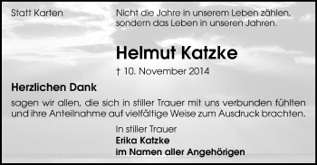 Todesanzeige von Helmut Katzke von Werdau