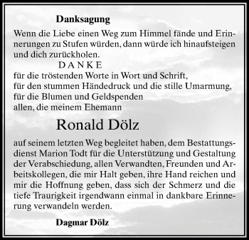 Todesanzeige von Ronald Dölz von Plauen