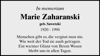 Todesanzeige von Marie Zaharanski von Freiberg / Brand Erbisdorf