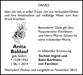 Todesanzeige von Anita Baldauf von Marienberg