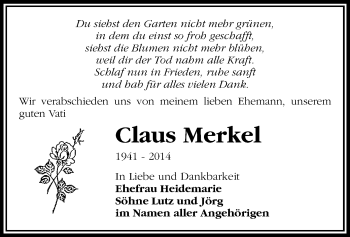 Todesanzeige von Claus Merkel von Chemnitz