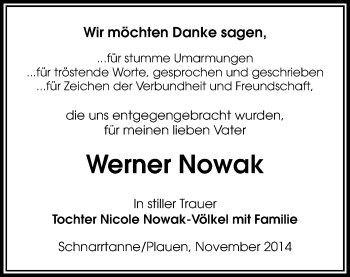 Todesanzeige von Werner Nowak von Auerbach