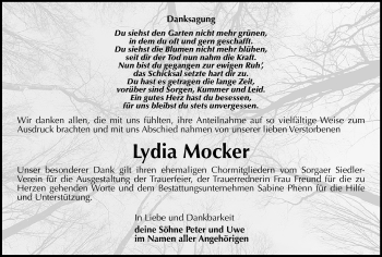 Todesanzeige von Lydia Mocker von Plauen