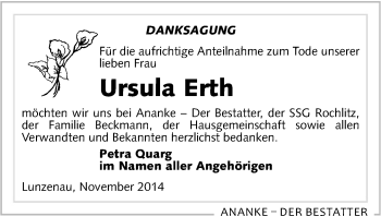 Todesanzeige von ursula Erth von Rochlitz