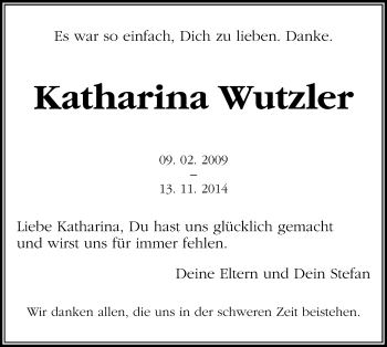 Todesanzeige von Katharina Wutzler von Zwickau