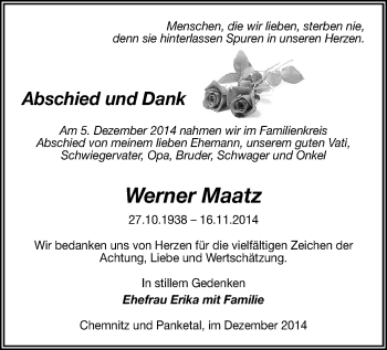 Todesanzeige von Werner Maatz von Chemnitz