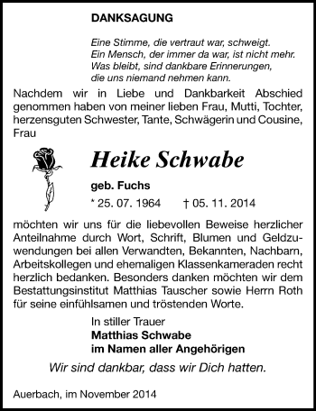 Todesanzeige von Heike Schwabe von Auerbach
