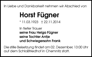 Todesanzeige von Horst Fügner von Chemnitz