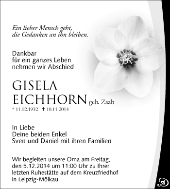 Todesanzeige von Gisela Eichorn von Chemnitz