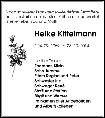 Todesanzeige von Heike Kittelmann von Chemnitz