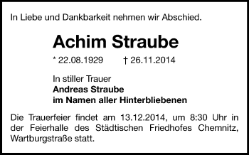 Todesanzeige von Achim Straube von Chemnitz