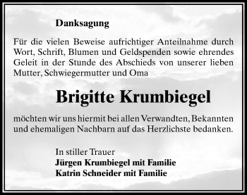 Todesanzeige von Brigitte Krumbiegel von Chemnitz