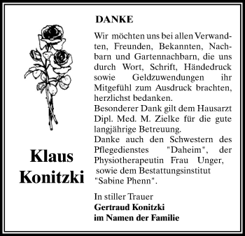 Todesanzeige von Klaus Konitzki von Plauen