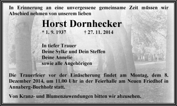 Todesanzeige von Horst Dornhecker von Annaberg