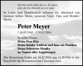 Todesanzeige von Peter Meyer von Chemnitz
