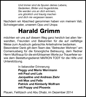Todesanzeige von Harald Grimm von Plauen