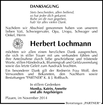Todesanzeige von Herbert Lochmann von Plauen