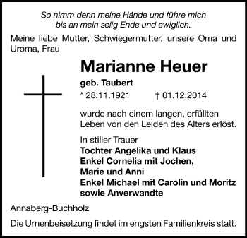 Todesanzeige von Marianne Heuer von Annaberg