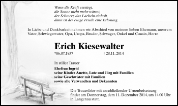Todesanzeige von Erich Kiesewalter von Freiberg / Brand Erbisdorf
