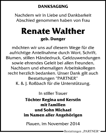Todesanzeige von Renate Walther von Plauen