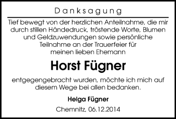 Todesanzeige von Horst Fügner von Chemnitz