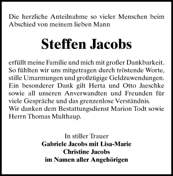 Todesanzeige von Steffen Jacobs von Plauen