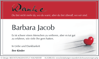 Todesanzeige von Barbara Jacob von Werdau