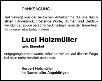 Todesanzeige von Luci Holzmüller von Zwickau