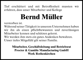 Todesanzeige von Bernd Müller von Aue
