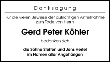 Todesanzeige von Gerd Peter Köhler von Plauen