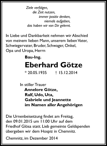 Todesanzeige von Eberhard Götze von Chemnitz