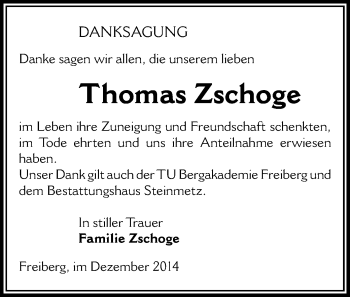Todesanzeige von Thomas Zschoge von Freiberg / Brand Erbisdorf