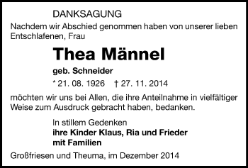 Todesanzeige von Thea Männel von Plauen