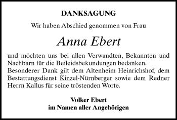 Todesanzeige von Anna Ebert von Glauchau