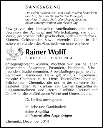 Todesanzeige von Rainer Wolff von Chemnitz