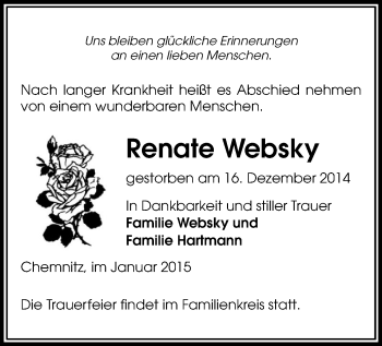 Todesanzeige von Renate Websky von Chemnitz
