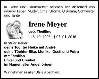 Todesanzeige von Irene Meyer von Oberes Vogtland