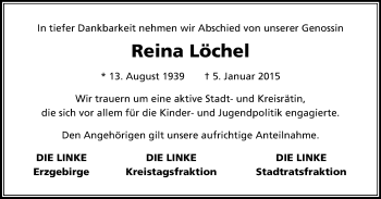 Todesanzeige von Reina Löchel von Stollberg