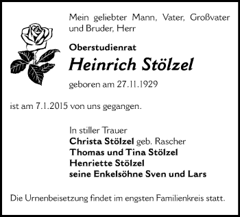 Todesanzeige von Heinrich Stölzel von Zwickau