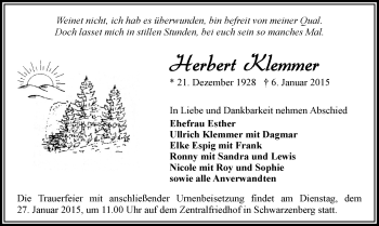 Todesanzeige von Herbert Klemmer von Schwarzenberg