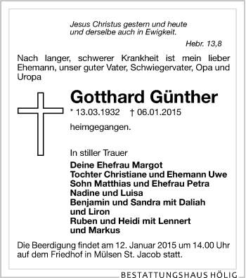 Todesanzeige von Gotthard Günther von Zwickau