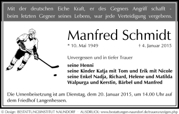 Todesanzeige von Manfred Schmidt von Werdau