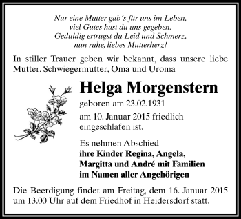 Todesanzeige von Helga Morgenstern von Marienberg