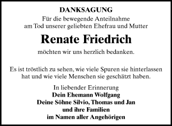 Todesanzeige von Renate Friedrich von Chemnitz