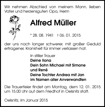 Todesanzeige von Alfred Müller von Oberes Vogtland