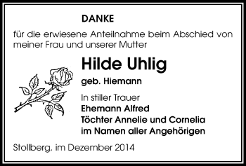Todesanzeige von Hilde Uhlig von Stollberg