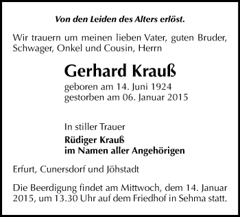 Todesanzeige von Gerhard Krauß von Annaberg