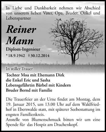 Todesanzeige von Reiner Mann von Annaberg
