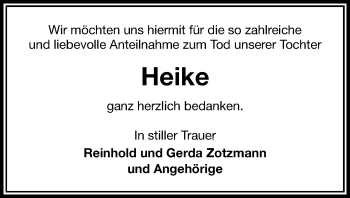 Todesanzeige von Heike  von Zwickau
